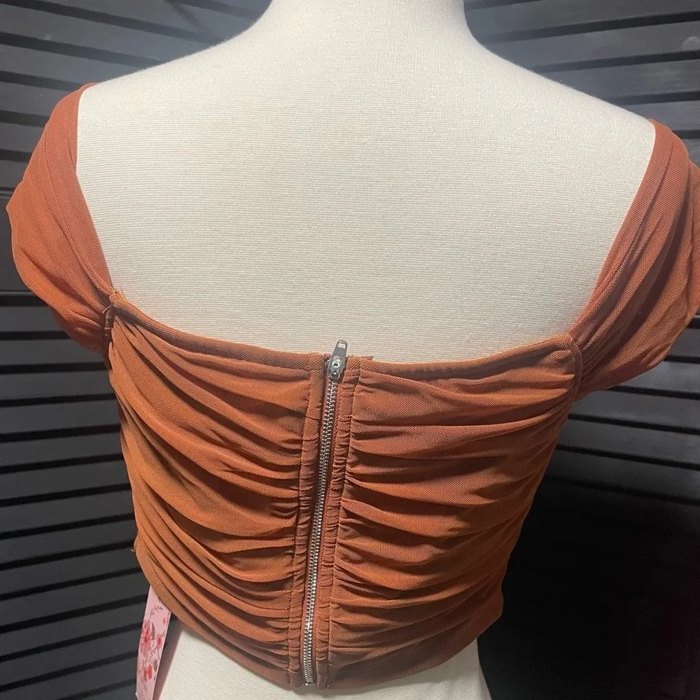 SHEIN Orange Ruched Off-Shoulder‎ Blouse Size L - Image 3