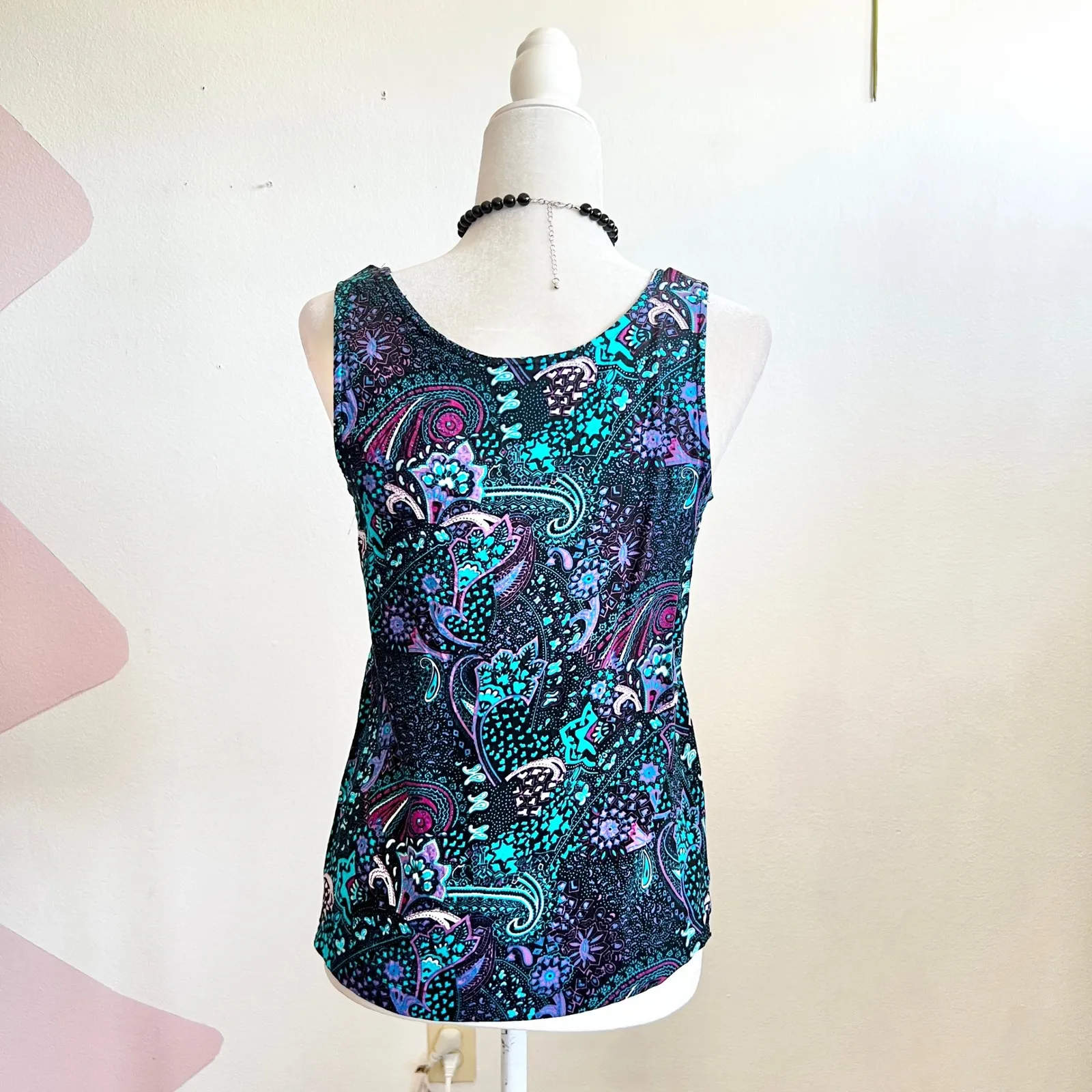 Vintage Y2K 90s Blue Paisley Tank Top Fairy Grunge Witchy Whimsigoth Size 8 - Image 2