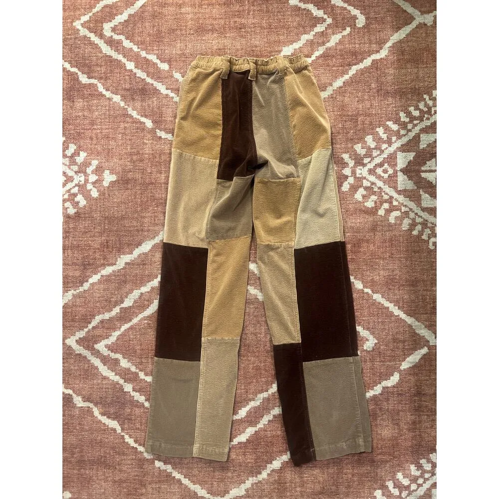 PACSUN Womens Brown Corduroy Patchwork Elastic Waist Straightleg Jeans  Small - Image 5