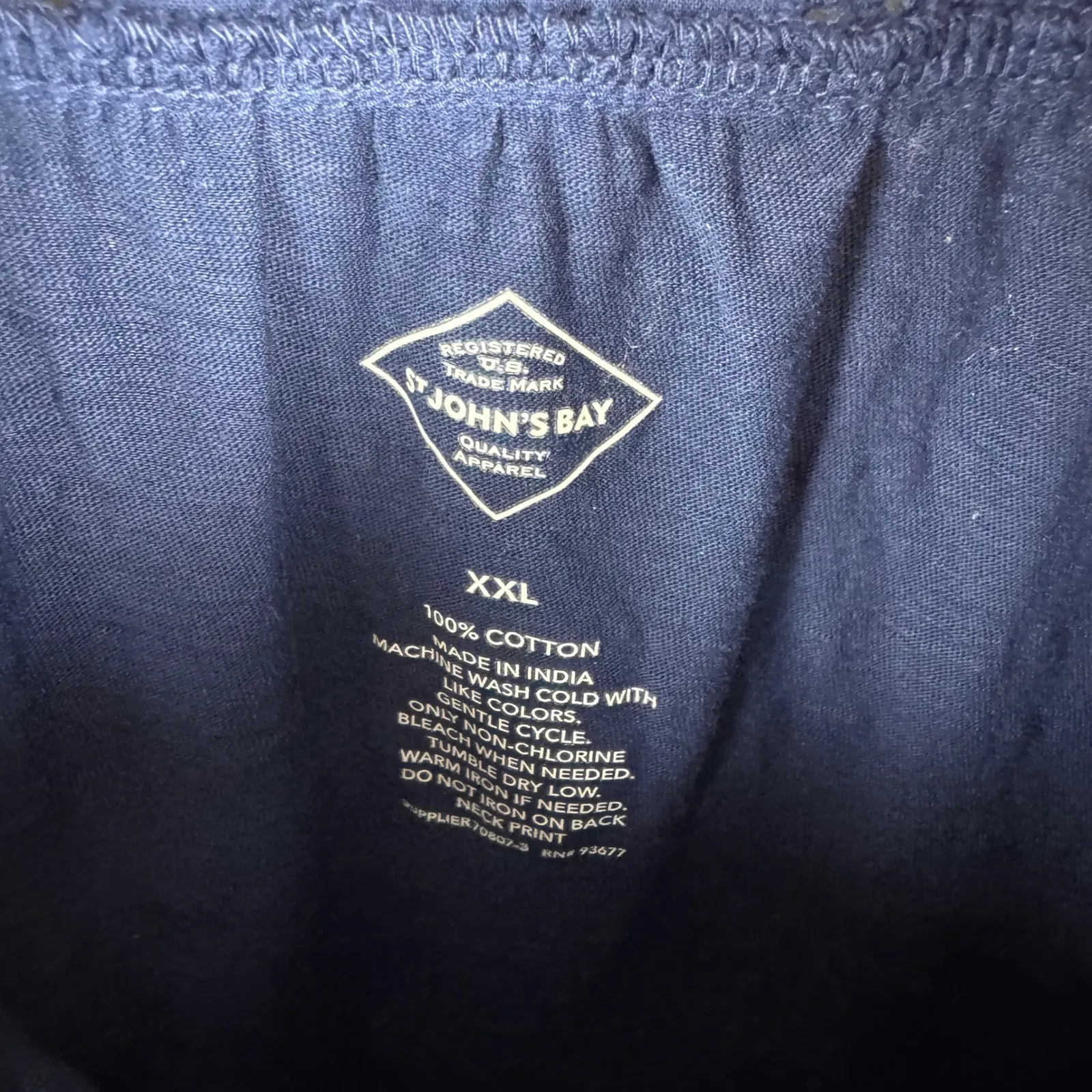 St Johns Bay Eyelet Blouse Size XXL Navy Cotton Boho Neutral Minimalist Peasant - Image 4