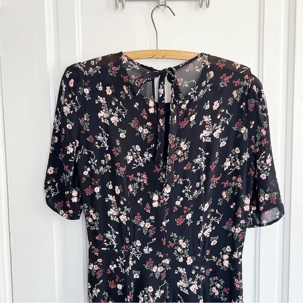 Reformation • Bard Dress mini puff sleeve Jolene black floral print georgette - Image 12