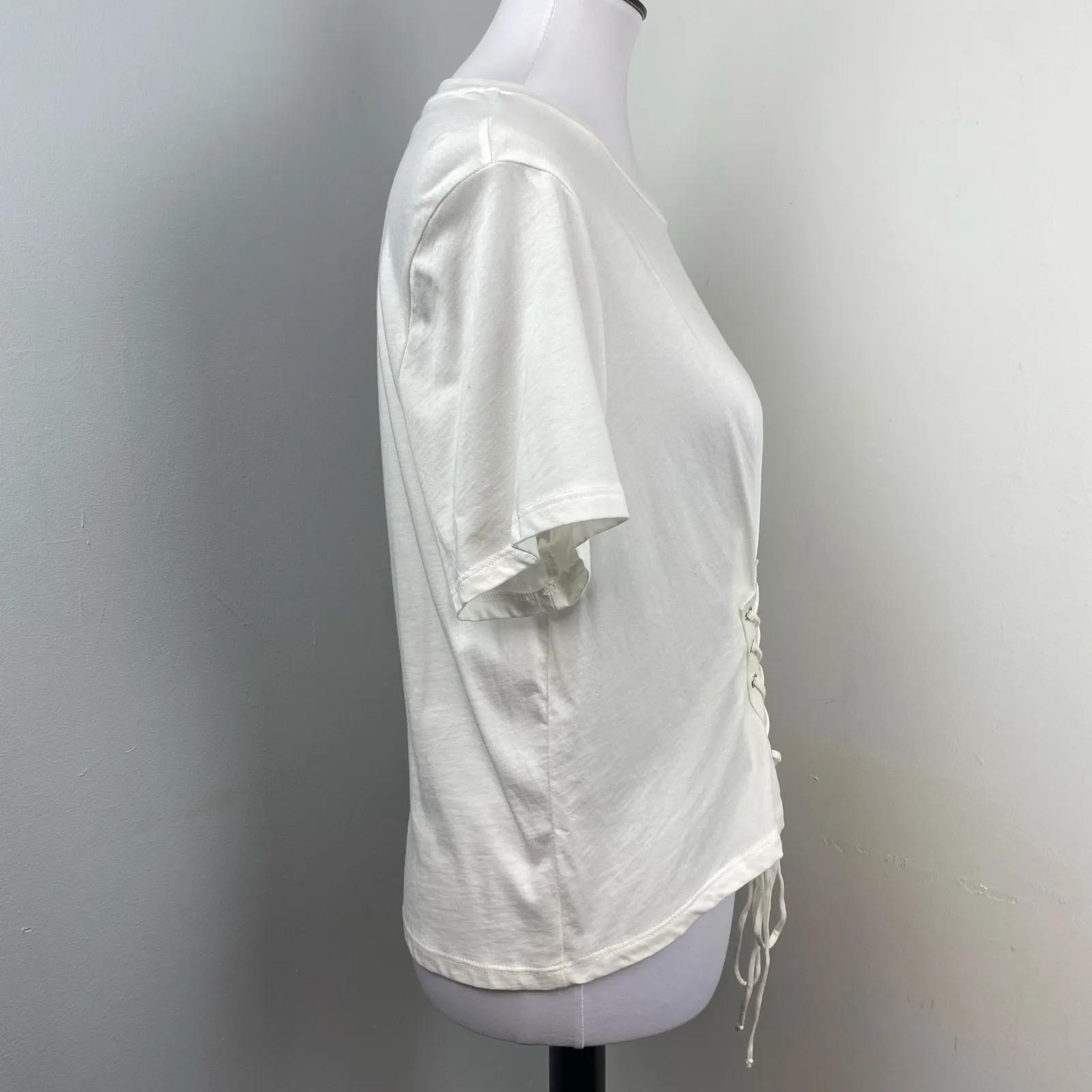 New Lush White Corset Short Sleeve Tee T-Shirt Large - Image 5