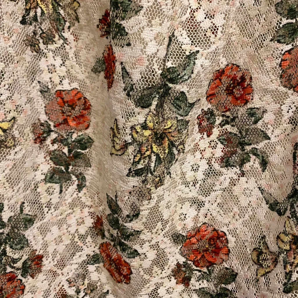 Forever 21 Womens Off The Shoulder Top M 36” Sheer Ivory Lace Floral Print Fall - Image 3