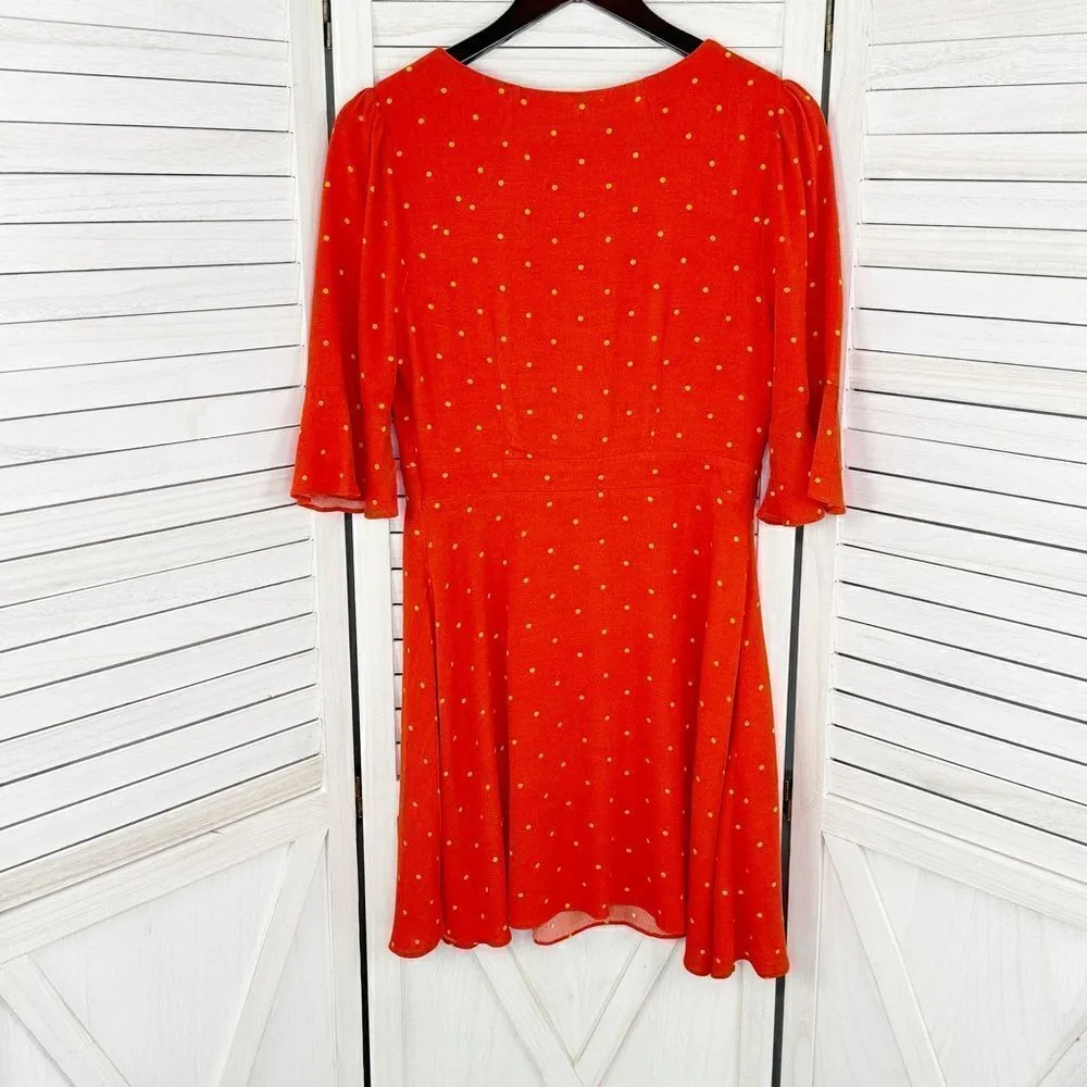 Free People All Yours Polkadot‎ Flounce Sleeve Mini Dress Orange V Neck 4 - Image 10