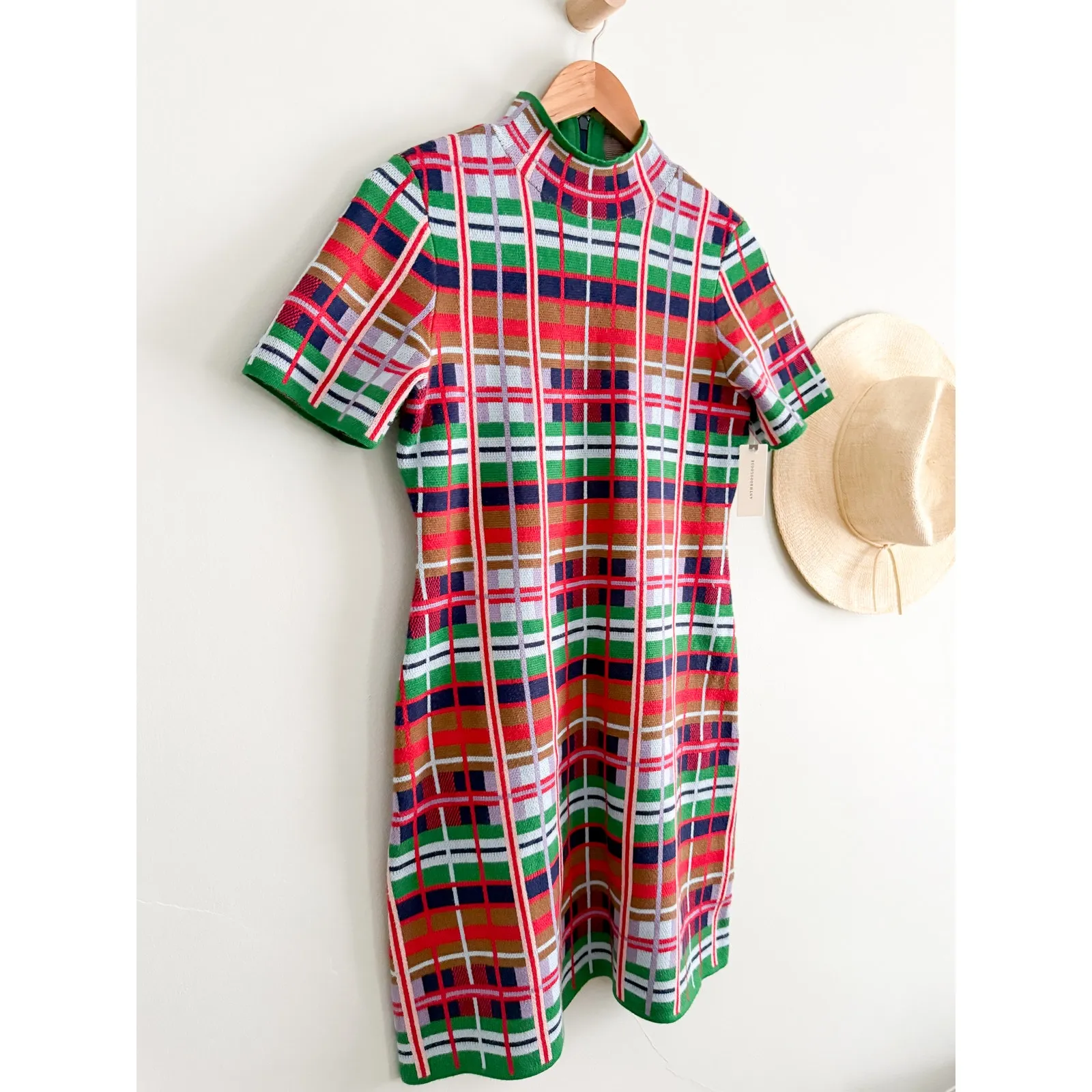 Anthropologie | NWT Nina Rainbow Plaid Sweater Mini Dress Mock Neck | Sz S - Image 4