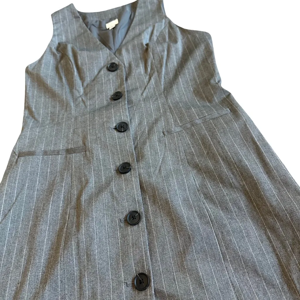 A New Day Sleeveless Mini Dress Vest Grey White Pinstripe Size Medium Women's - Image 2