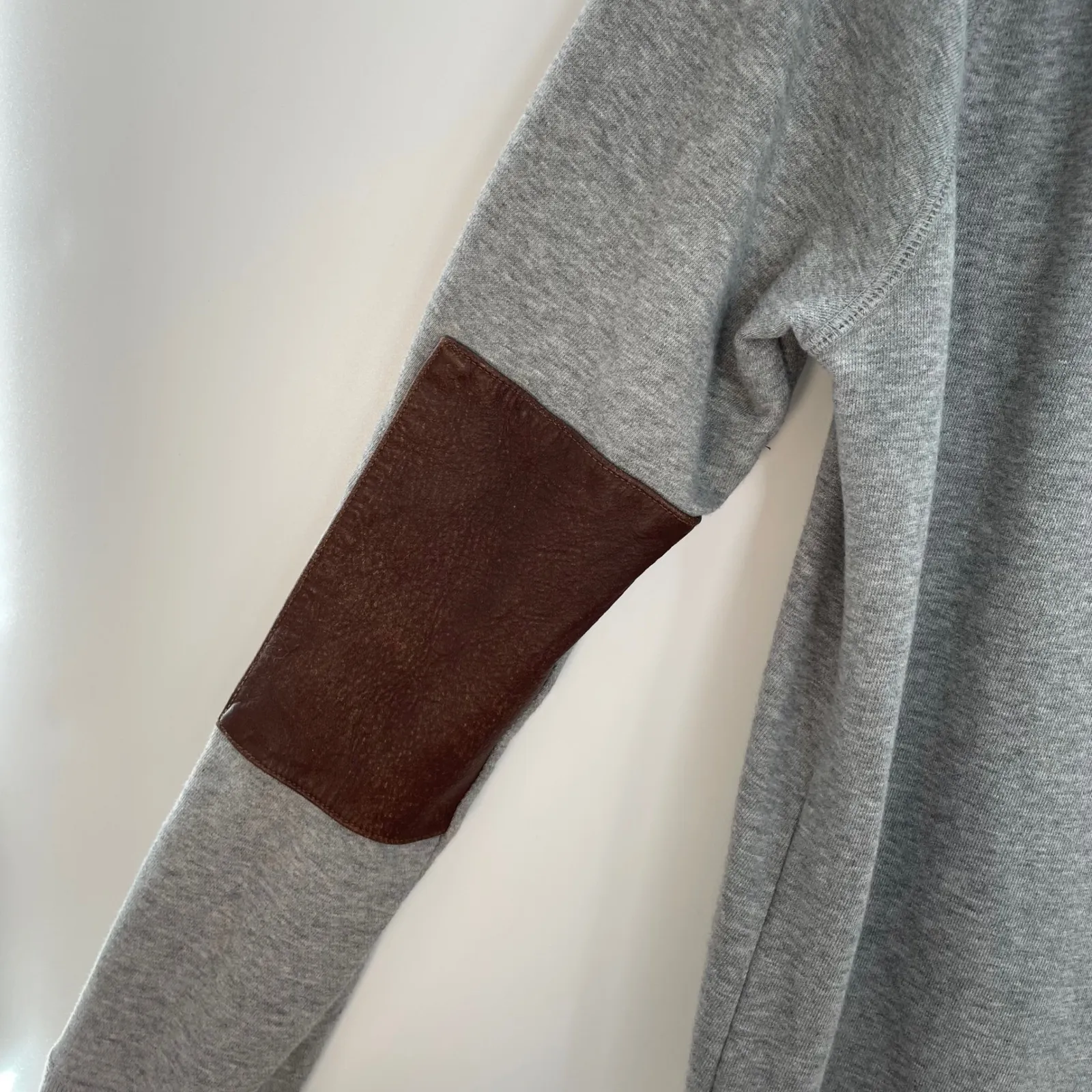 Billy Reid Women's Gray Leather‎ Elbow Patches Crew Neck Sweatshirt Dress Size M - Image 10