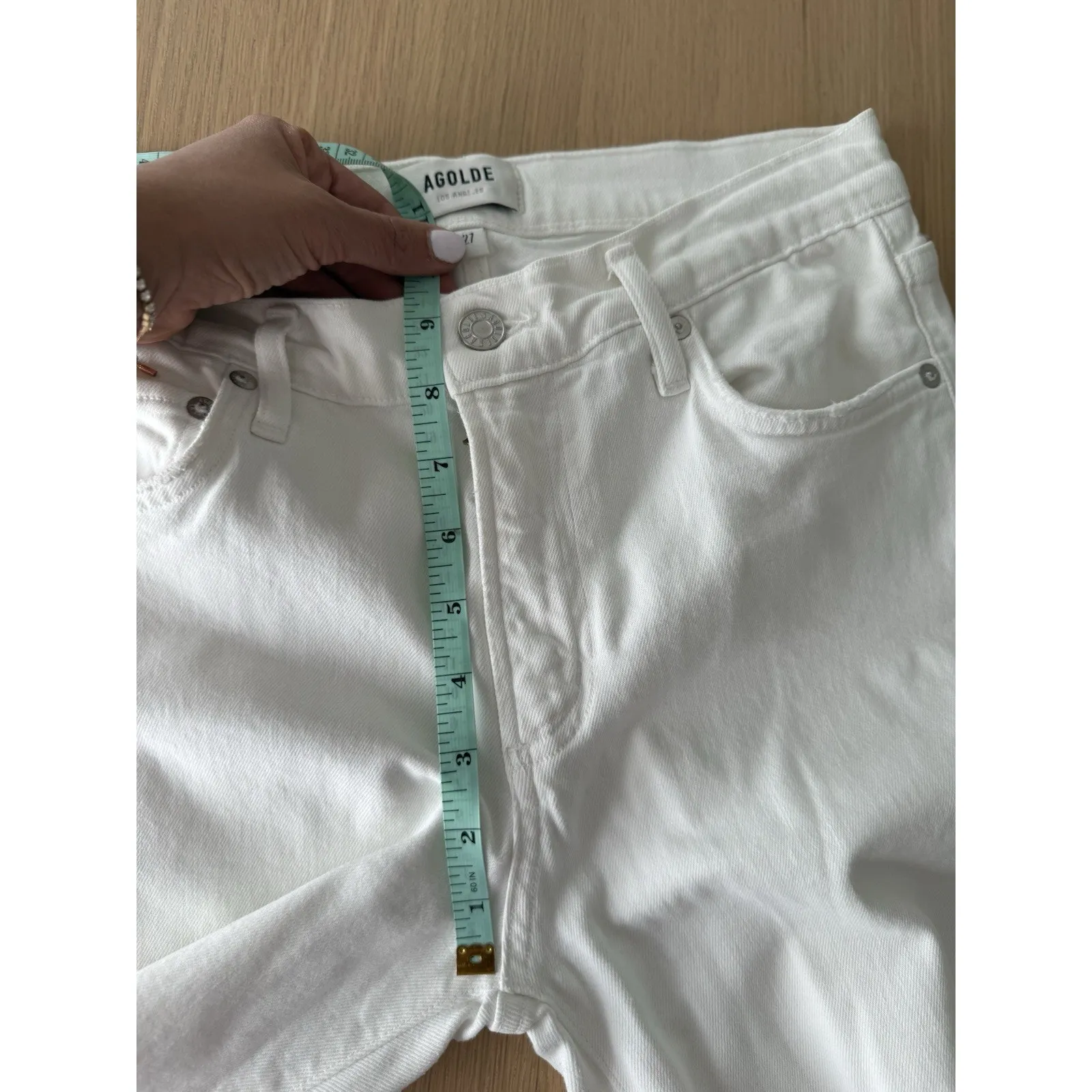 AGOLDE Jeans Womens 27 White Toni Straight Leg High Rise Distressed Hems 2015 - Image 11