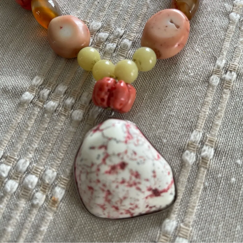 beautiful pink coral necklace jaspe heart of stone necklace - Image 2