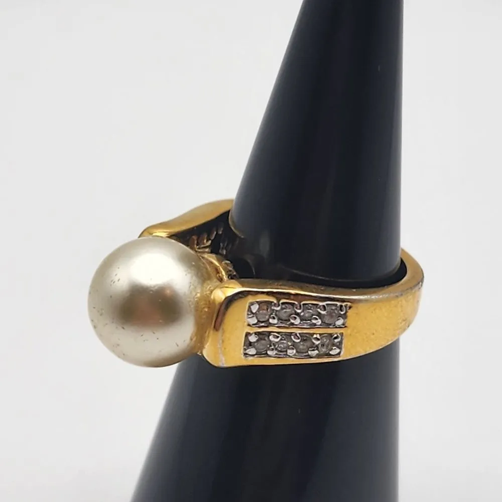 Edco Gold Tone Faux Pearl & CZ Ring (5) - Image 2