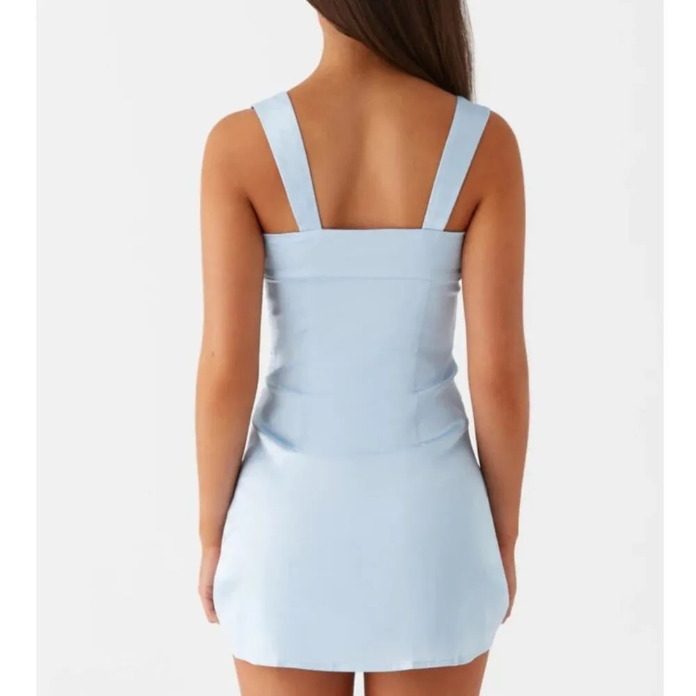 Odette Satin Blue Mini Dress US Size 4 - Image 3