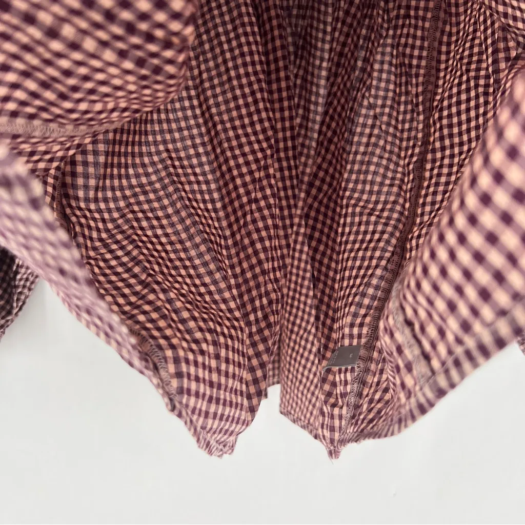 Aerie Gingham Checkered Grommet V-Neck Long Puff Sleeve Oversized Blouse Size S - Image 5