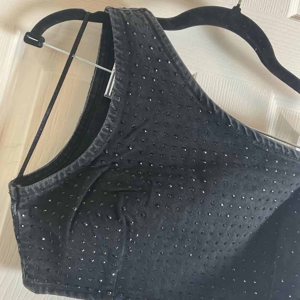 Zara Denim Crop Top With Rhinestones size medium - Image 4