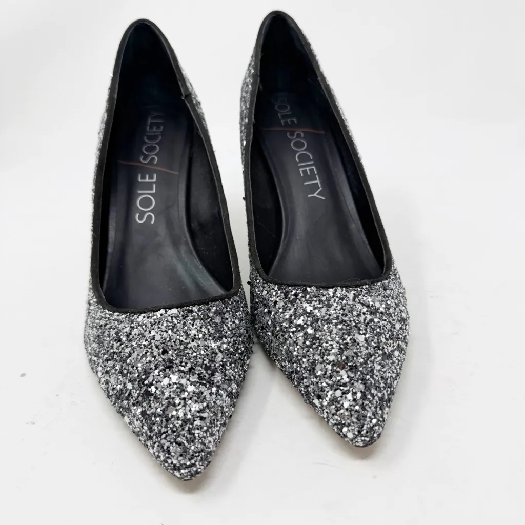 Sole Society  Cahya Silver Sparkly High Heels - Image 3