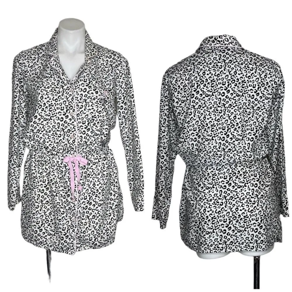VICTORIAS SECRET WHITE Leopard Print Cotton Robe Anorak Tie Front Size Small - Image 12