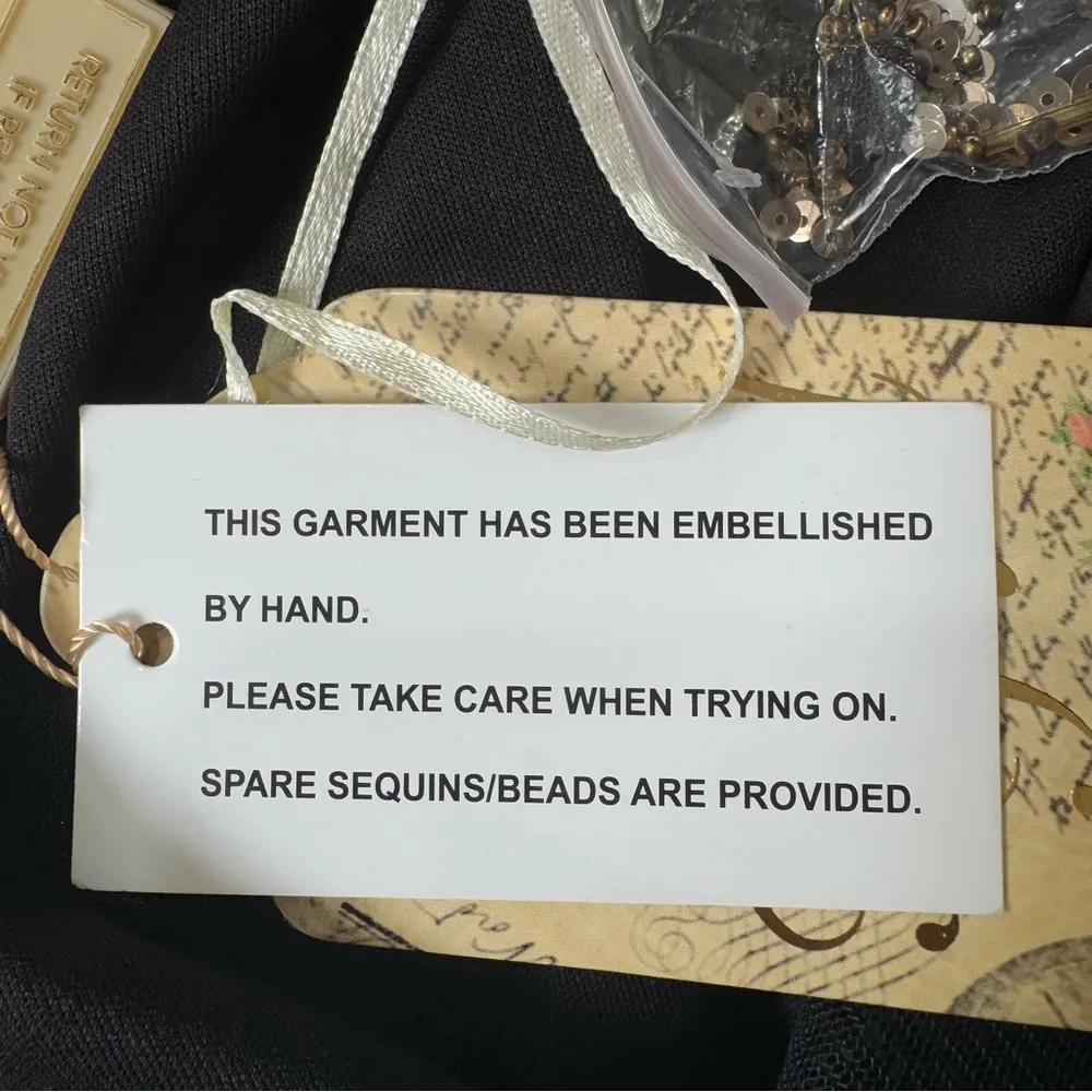 Floral Embroidered Black Maxi Dress Sheer Overlay & Long Sleeves Frock & Frill Size 14 - Image 11