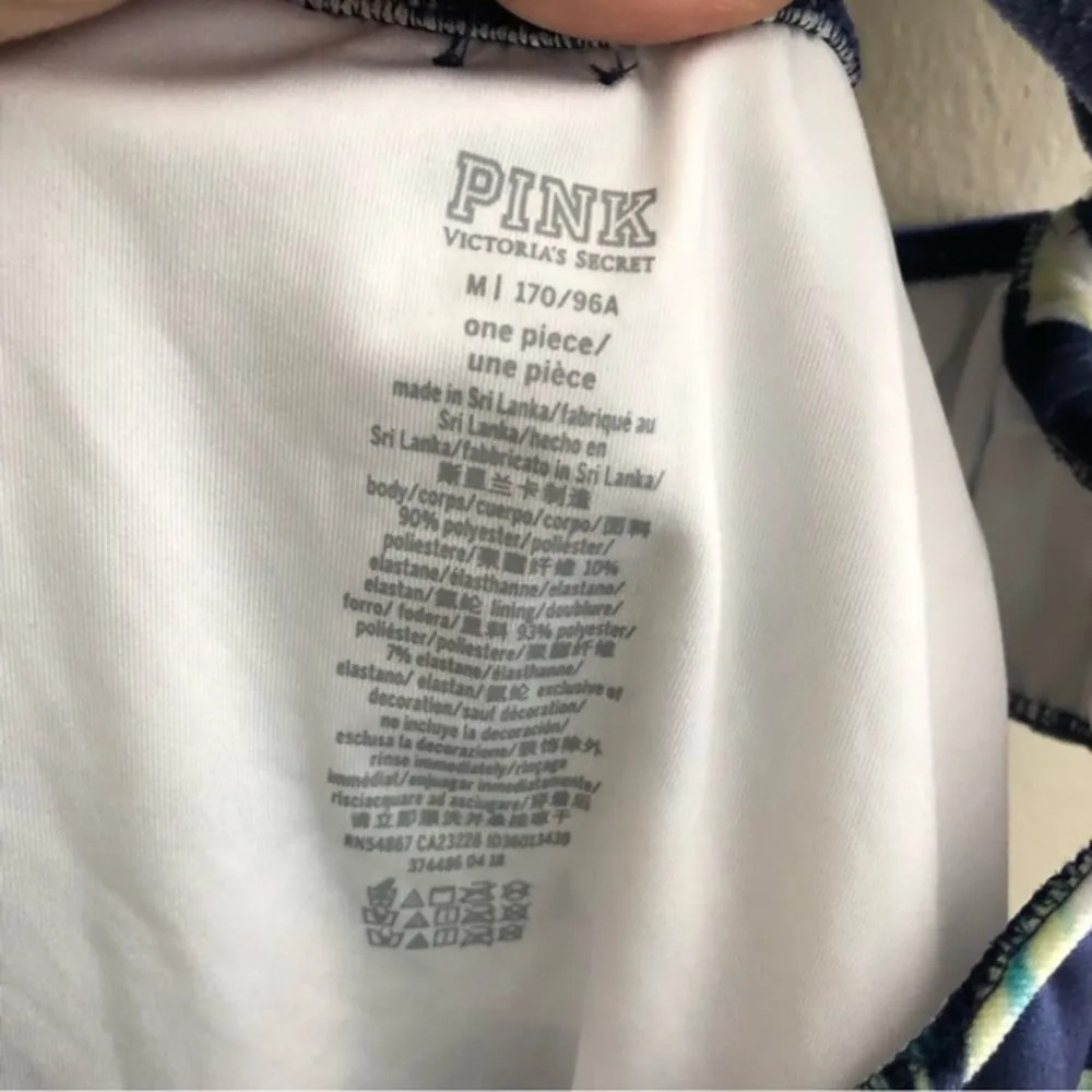 PINK VICTORIAS SECRET BLUE FLORAL VELVET CUTOUT CHEEKY SWIMSUIT M - Image 8