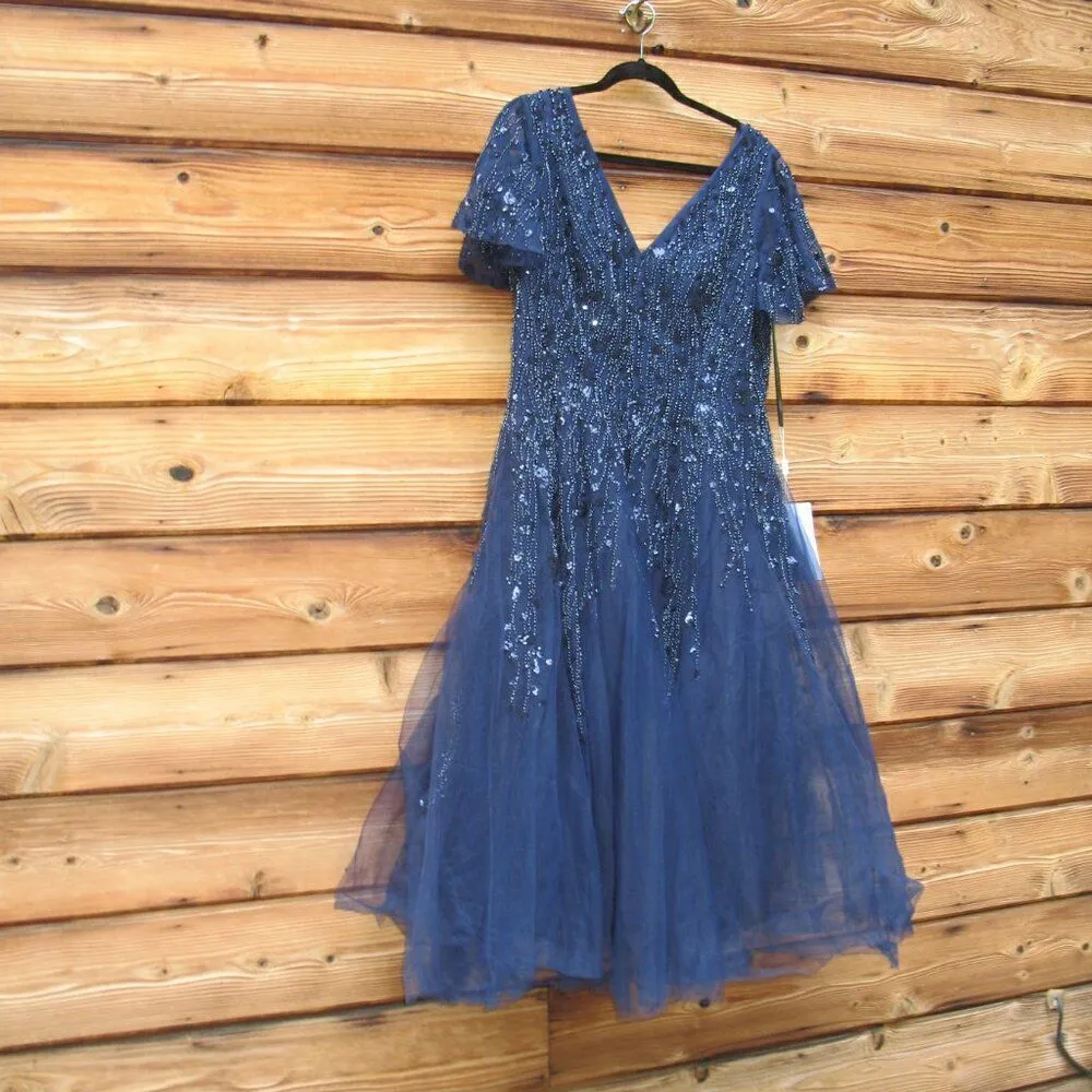 Mac Duggal 10806 Womens EMBELLISHED FLUTTER SLEEVE TEA-LENGTH DRESS - Image 7