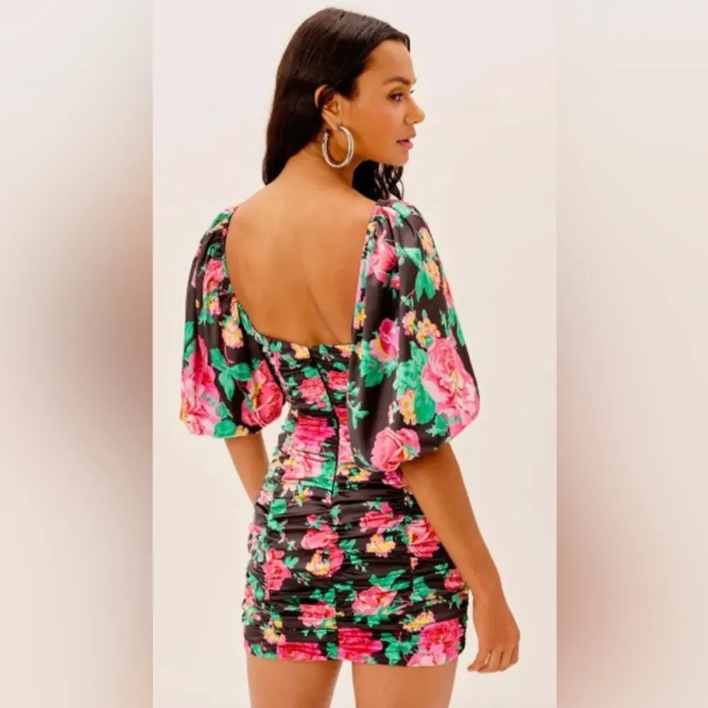 FOR LOVE & LEMONS Jolie Multicolored Floral Smocked Mini Dress Size Medium - Image 2