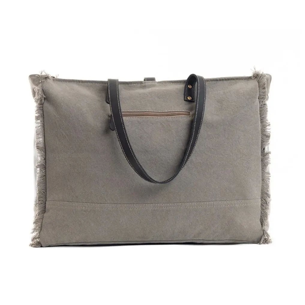 NWT Boutique Boho Cloud Arrow Weekender Canvas and Leather Bag Blue - Image 5