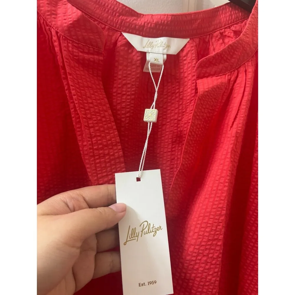 NEW Lilly Pulitzer Shirt Womens XL Mizner Red Andrae Cover-Up Paradise Pucker - Image 3