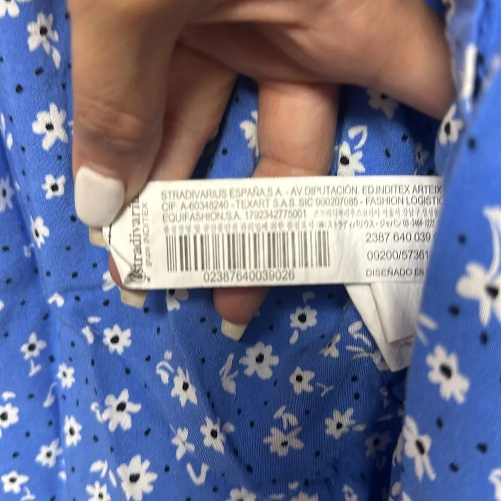 Stradivarius sleeveless shirt dress in blue floral print Sz Small Boho Ruffles - Image 10