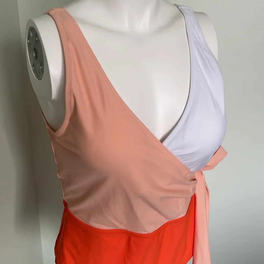 Cupshe Orange White Colorblock BowKnot Swimsuit Size Large NEW - Image 4