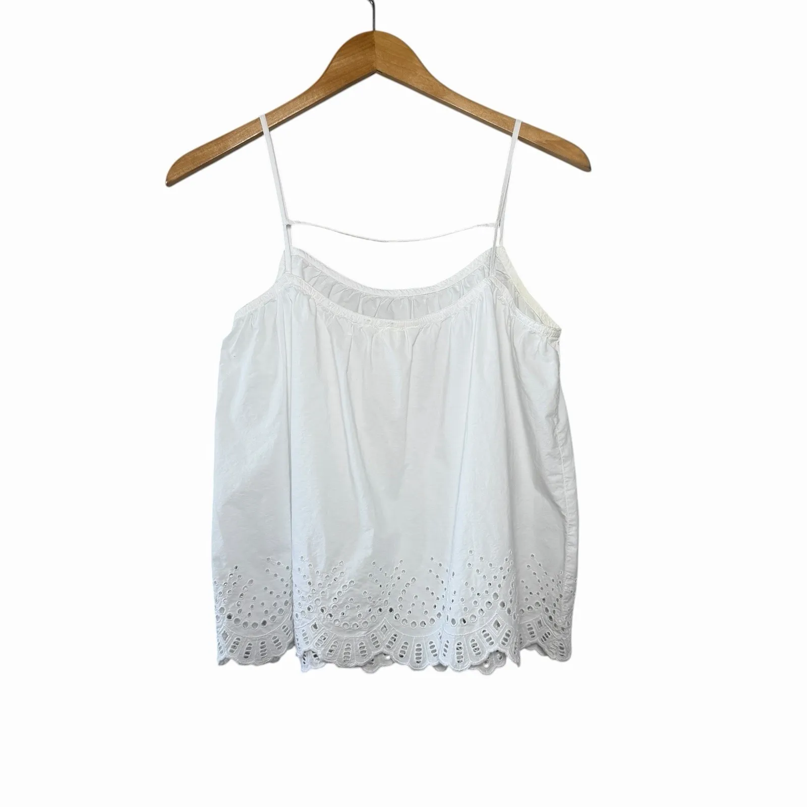H&M Women's White Eyelet Cotton Tank Top Small Eyelet Lace Cami Romantic Boho - Image 3