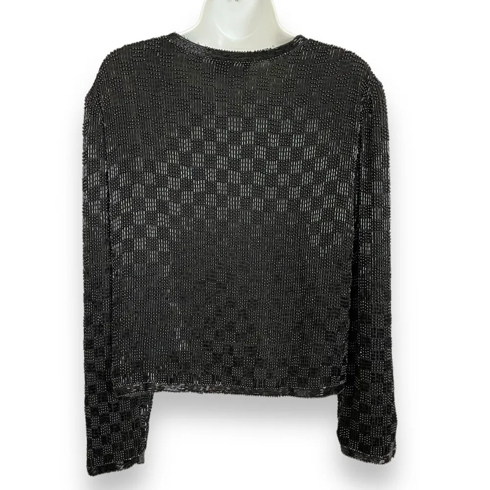Scala Vintage  Silk Beaded Jacket Formal Black Long Sleeves Large Flaws Black Tie - Image 2