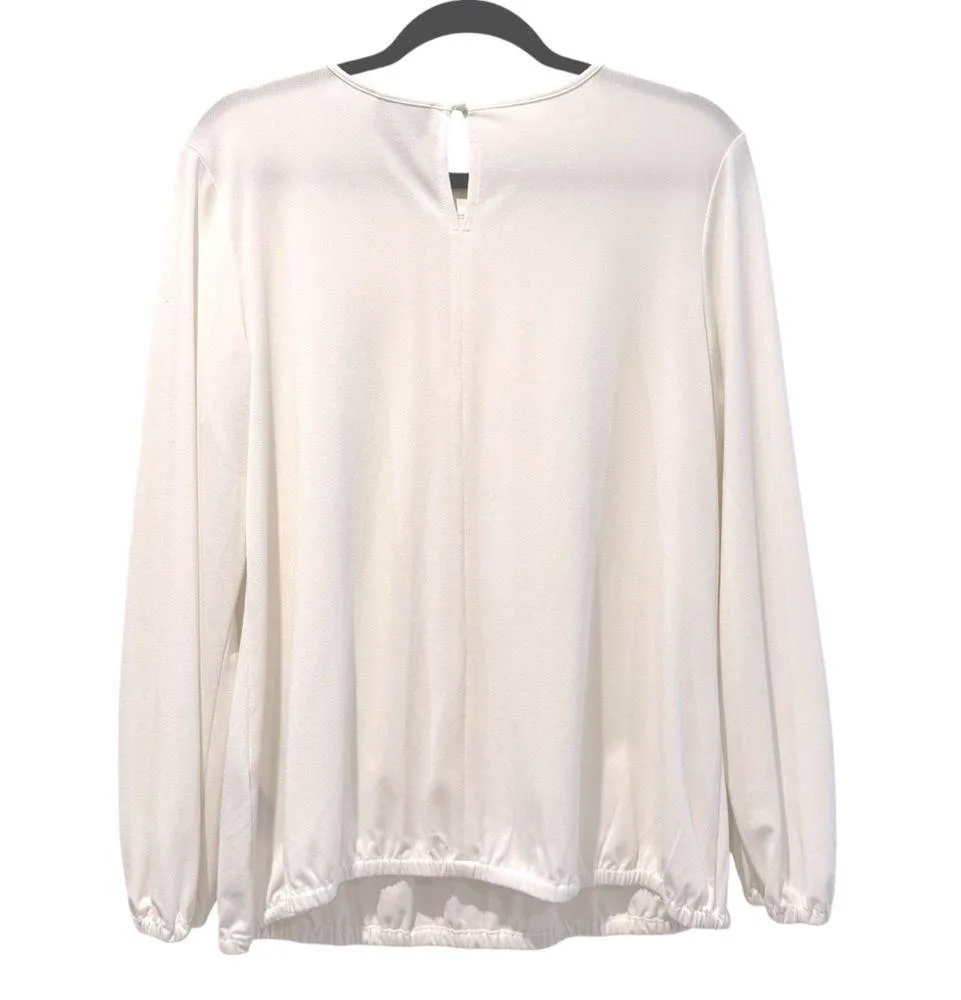 Beige By ECI Long Sleeve Lightweight Career Blouse Layering Top White Size Large - Image 2