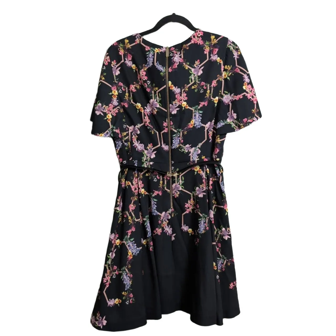 Ted Baker Vianna Gardens Frill Sleeve Dress A-line Black Floral Mini 5 = US 12 - Image 5