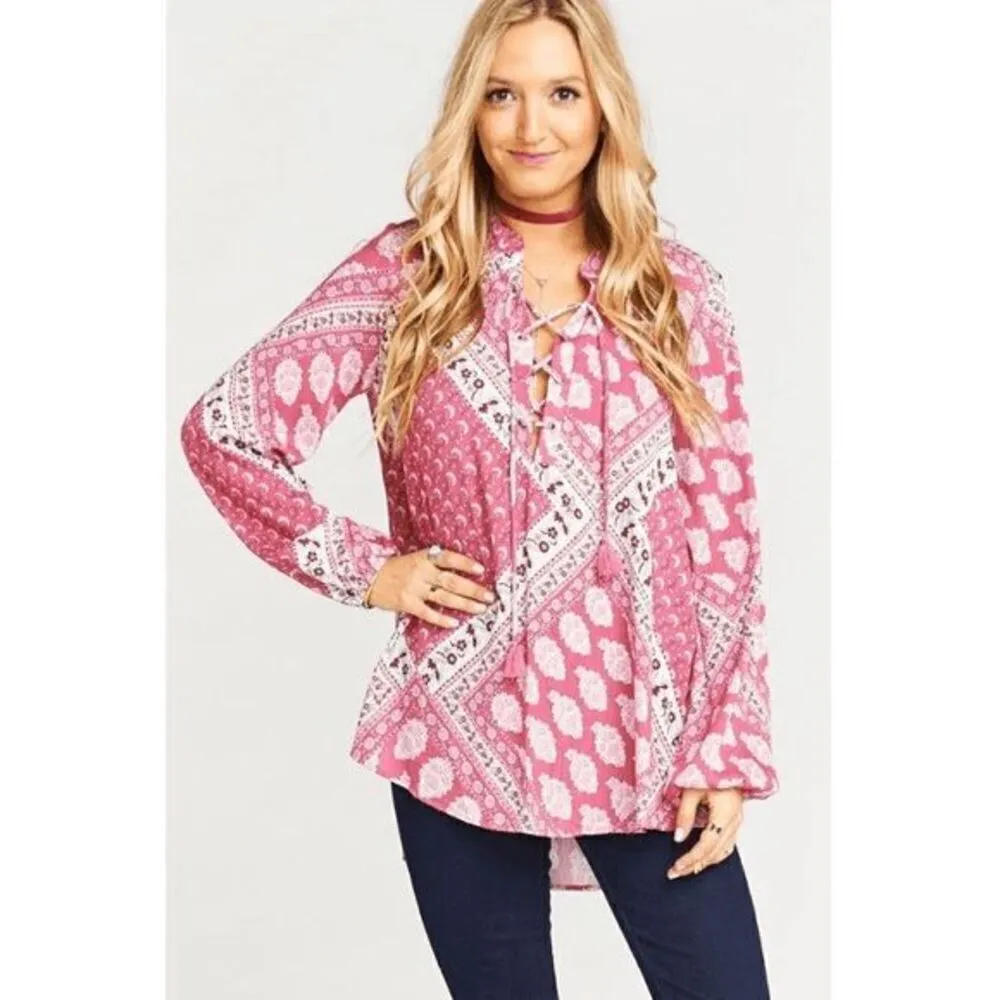 Show Me Your Mumu Thatcher Tie Front Paisley Peasant Top XS - Image 7