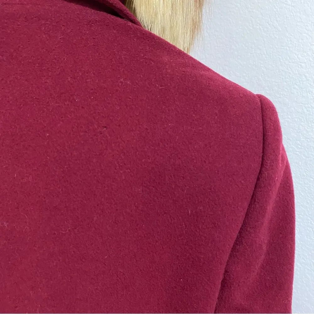 Vintage  Wine Burgundy Red Wool/Cashmere Blend Trench Peacoat Size S - Image 12