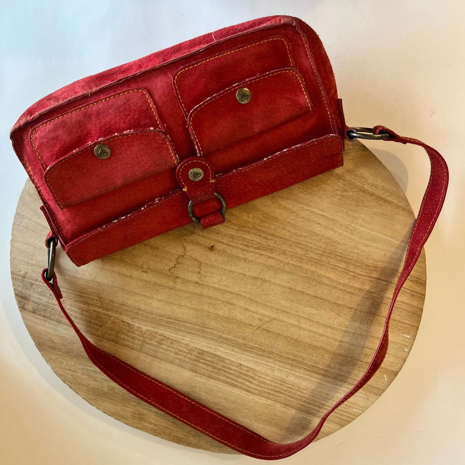 Roxy Y2K Vintage Suede Genuine Leather Small Multi Pocket Shoulder Bag - Image 16