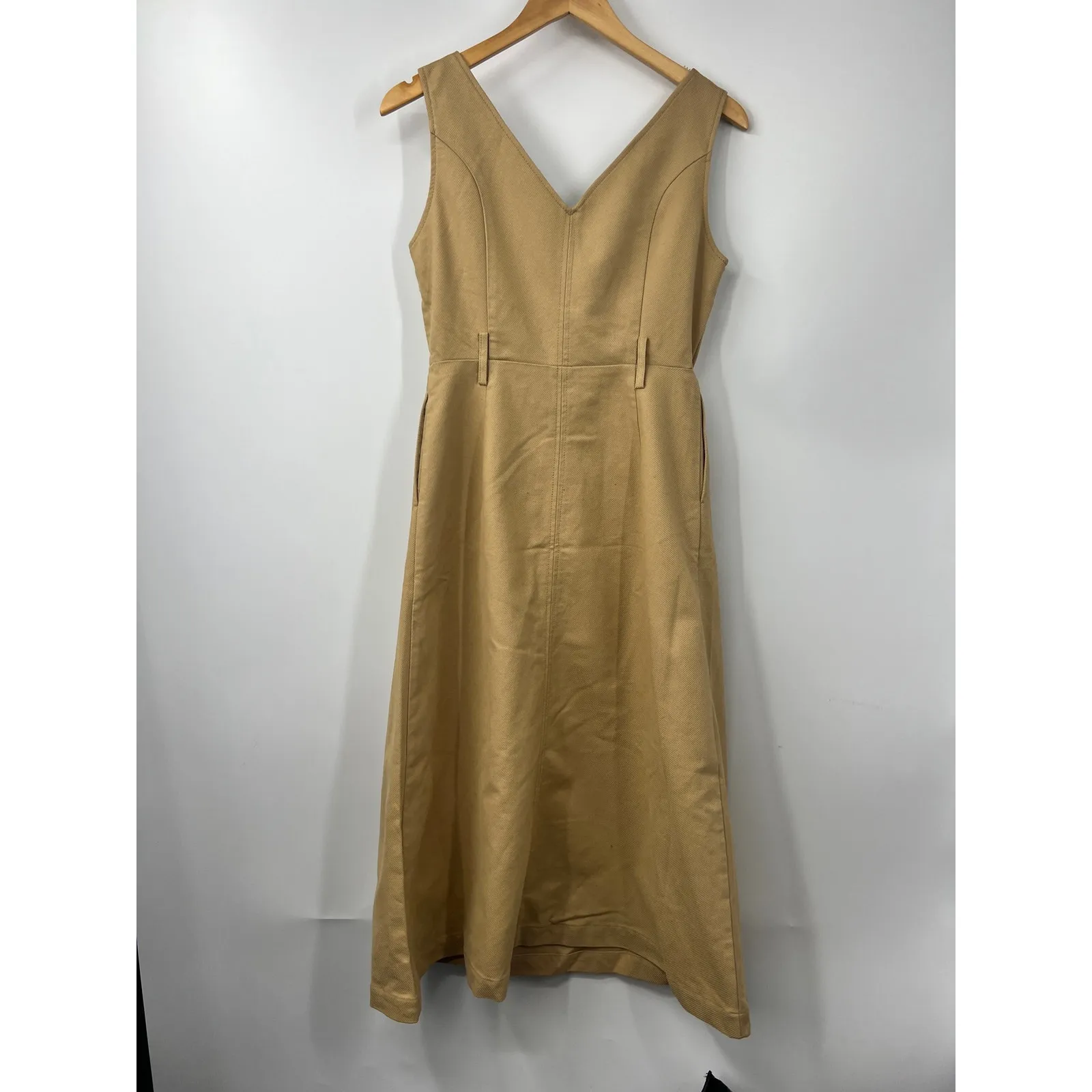 MOUSSY Women's V Neck Belted Waist‎ Denim Dress Sleeveless Solid Khaki Size S 1 Tan - Image 9