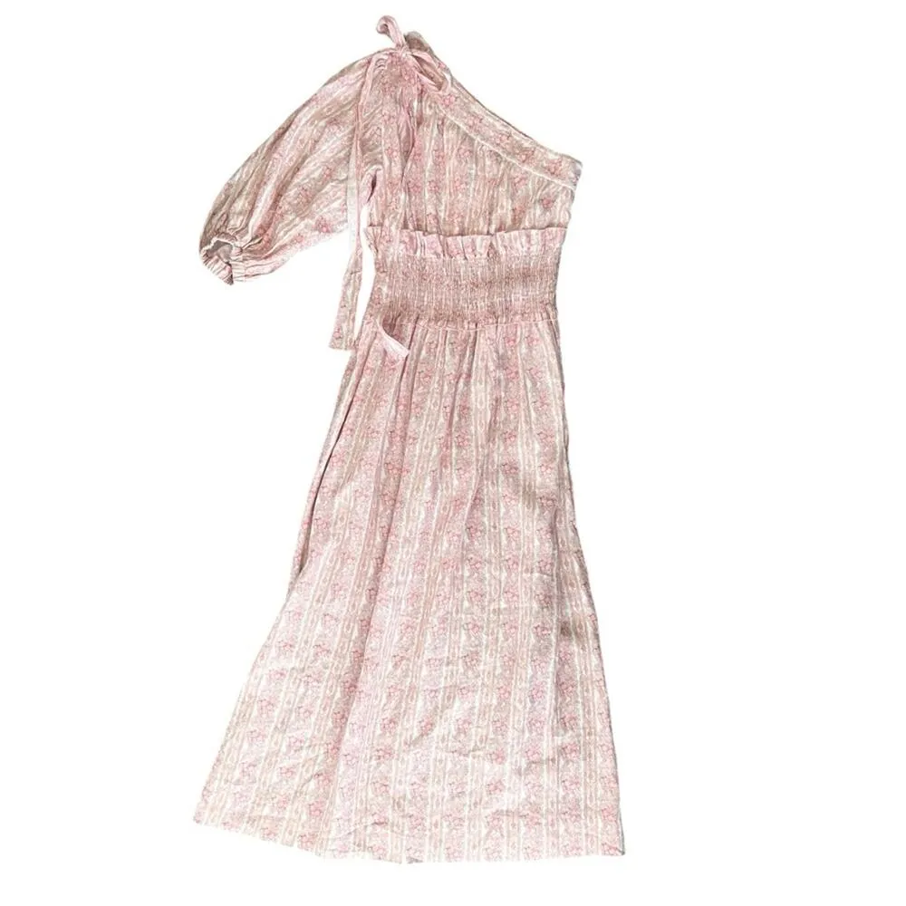 Lug Von Siga Women’s Glory One Shoulder Puff Sleeve Pink Floral Linen Midi Dress Size undefined - Image 9