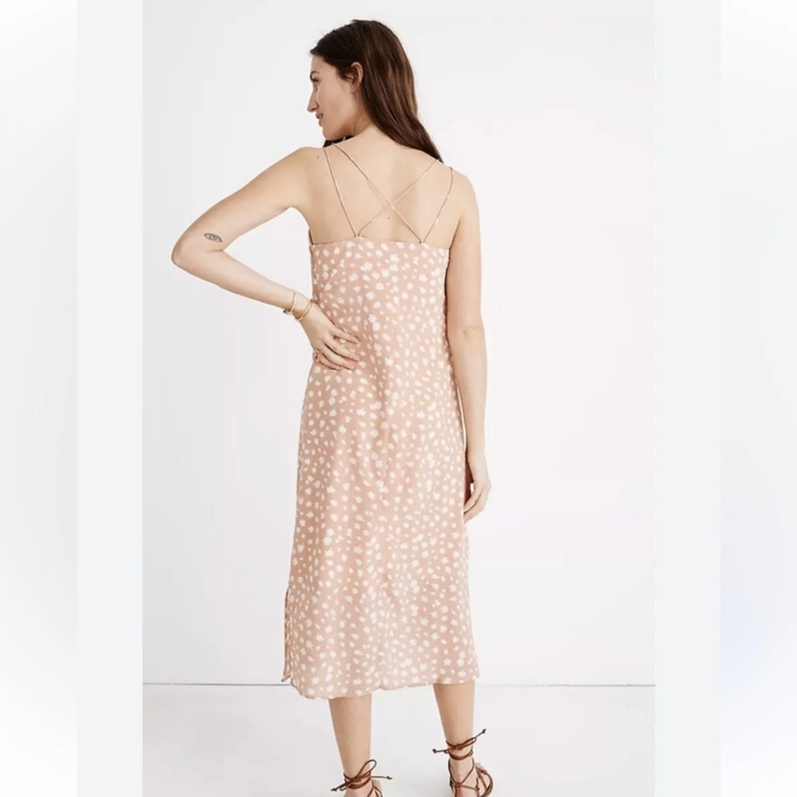 Madewell SILK Peach and White Floral Cami Slip Dress Size 6 Star Shower - Image 3