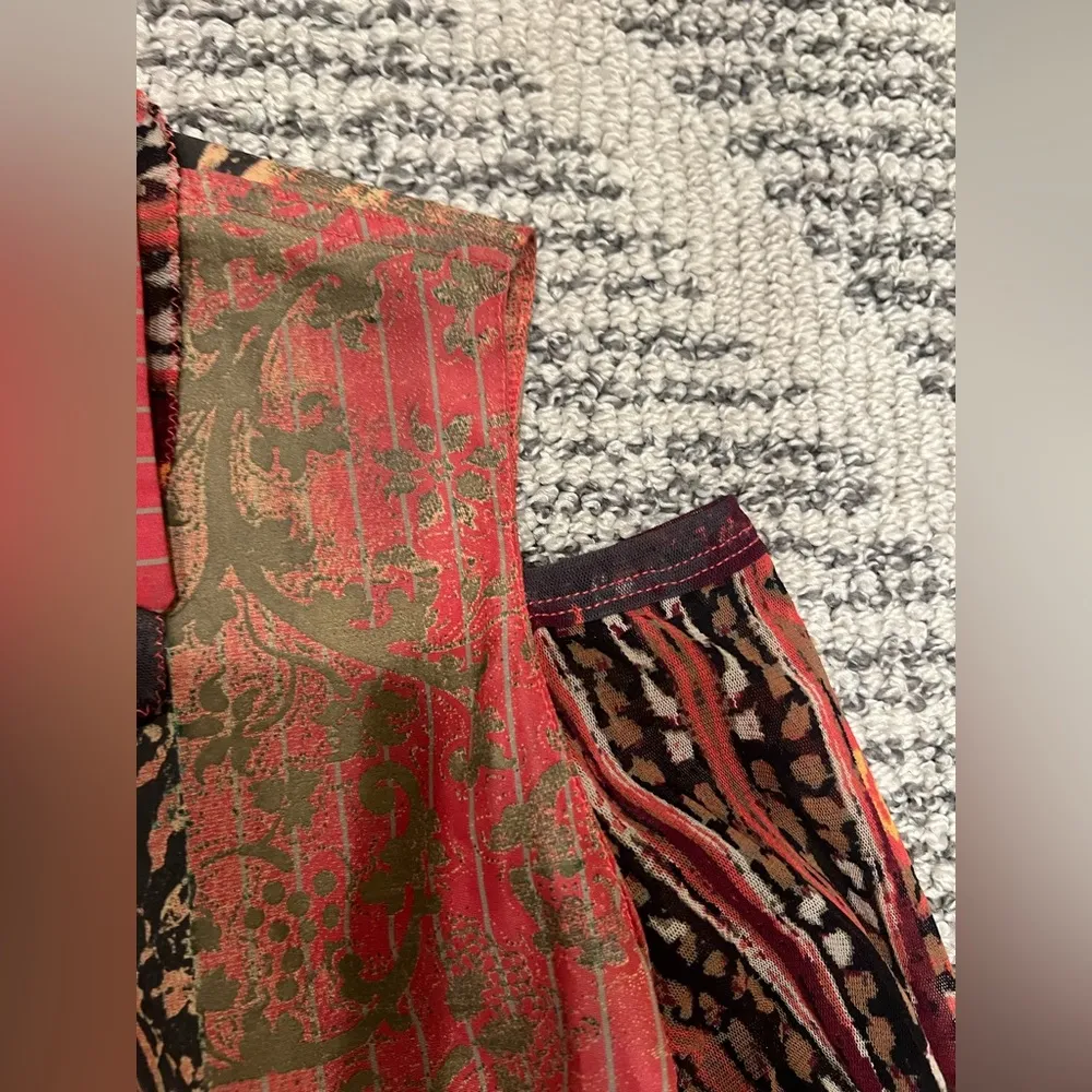 Save The Queen Coated Button Down Artsy Print Long Sleeve Mesh Blouse Pink - Image 7