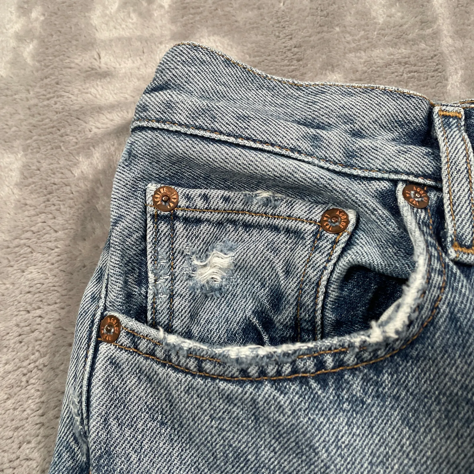 Agolde Riley Jeans Womens 28 Blue Organic Cotton Distressed Button Fly Straight - Image 8