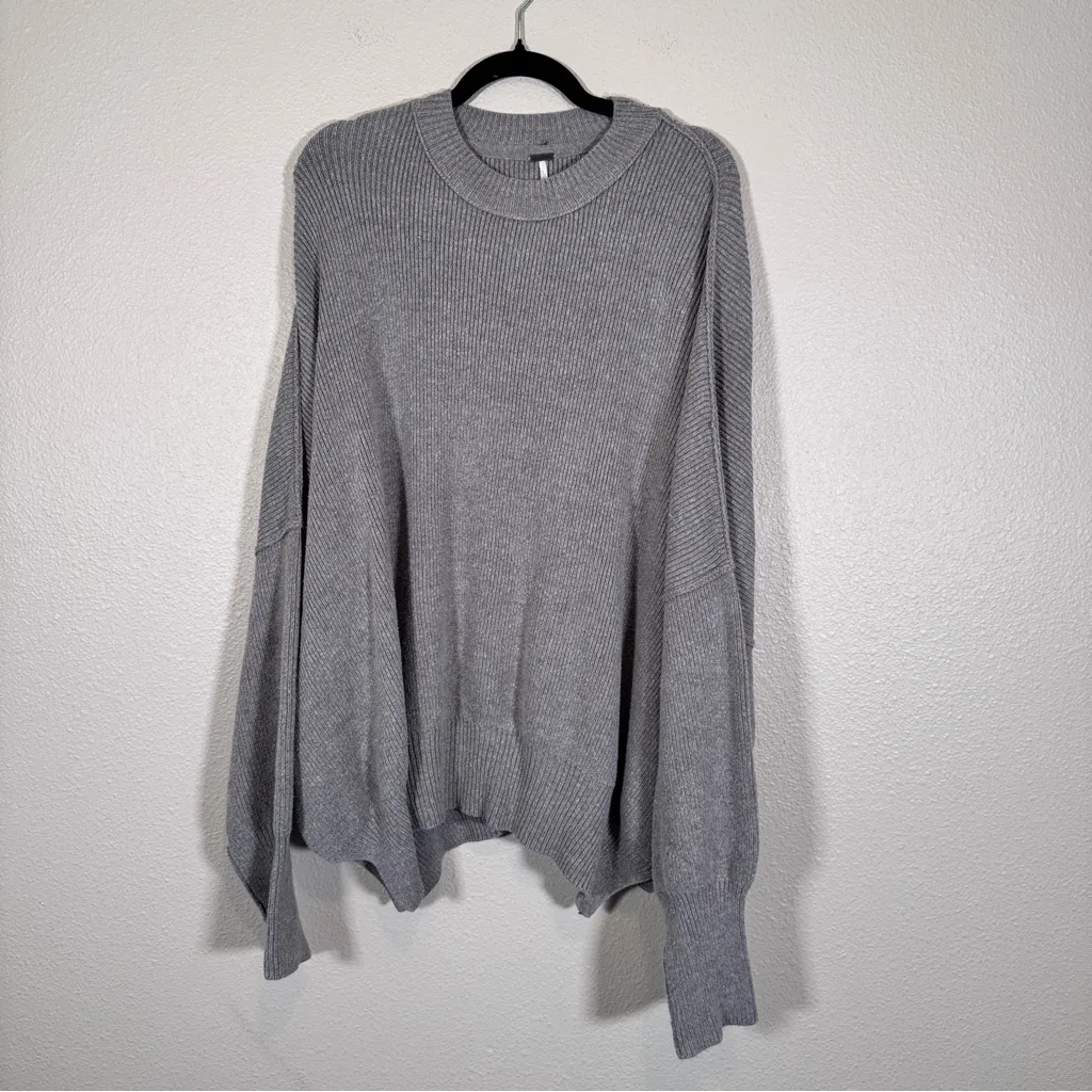 Free People Grey Chunky Knit Oversized Sweater Womens S Fall Pullover Boho - Image 10
