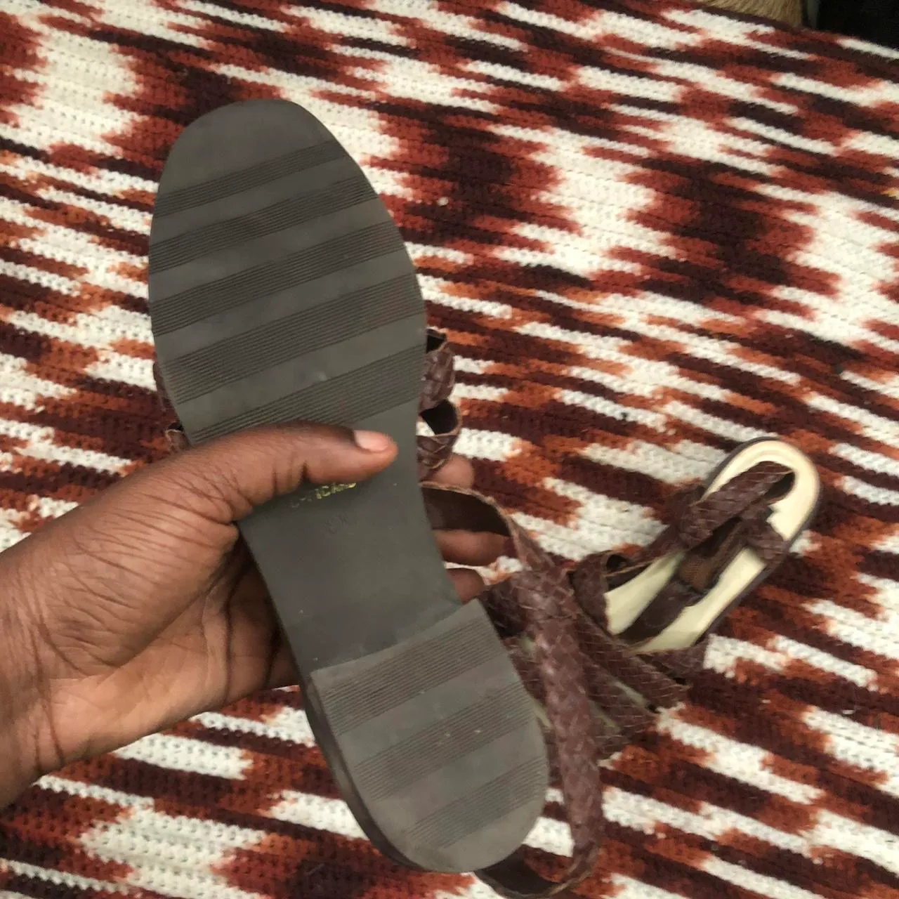 Vintage Woven Leather Sandals Braided Brown Square Round Toe Mules Size 8 - Image 4