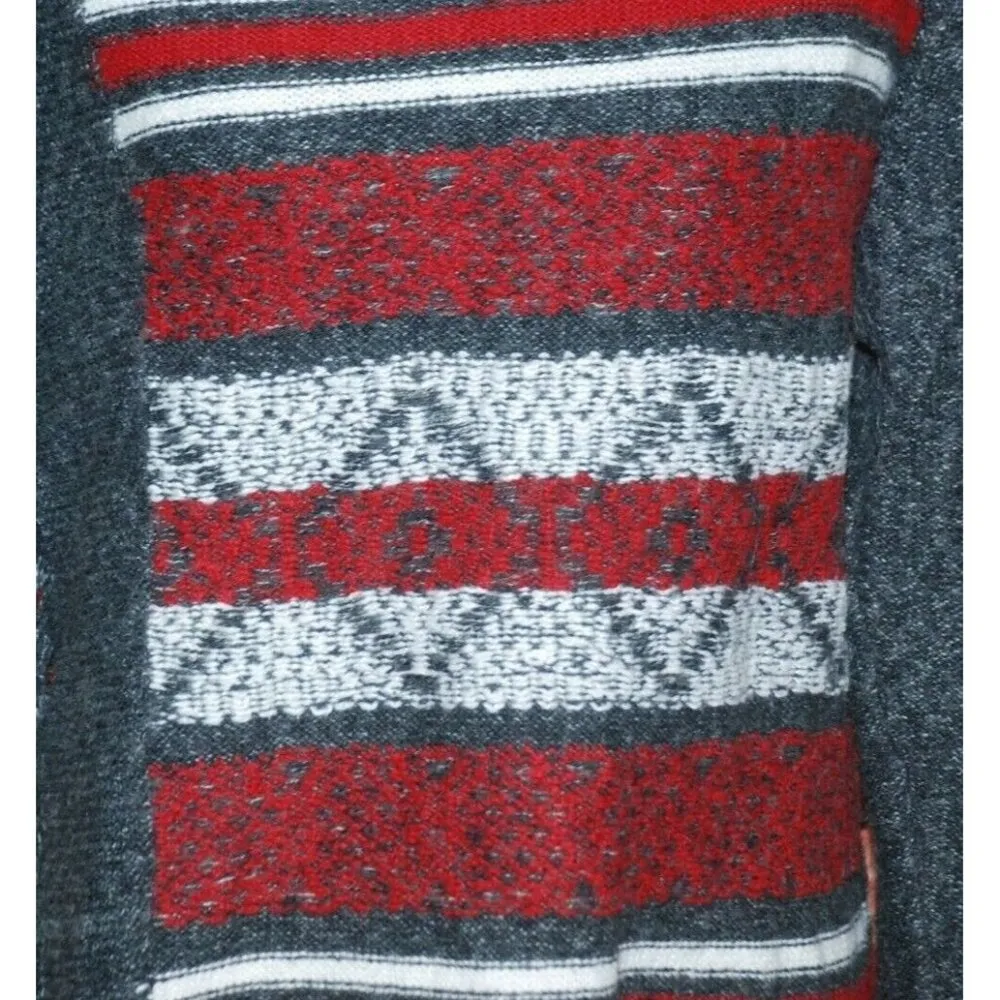 St. John's Bay Ladies L Gray Red Striped Open Front Cardigan Sweater Fringe Cozy - Image 5