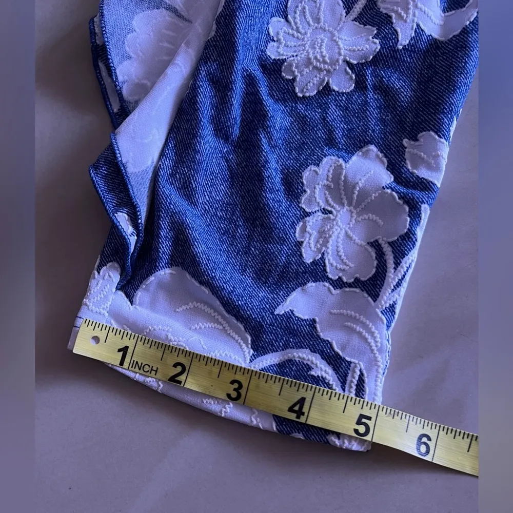 SJS blue tunic dress with white floral design and embroidery XL - Image 12