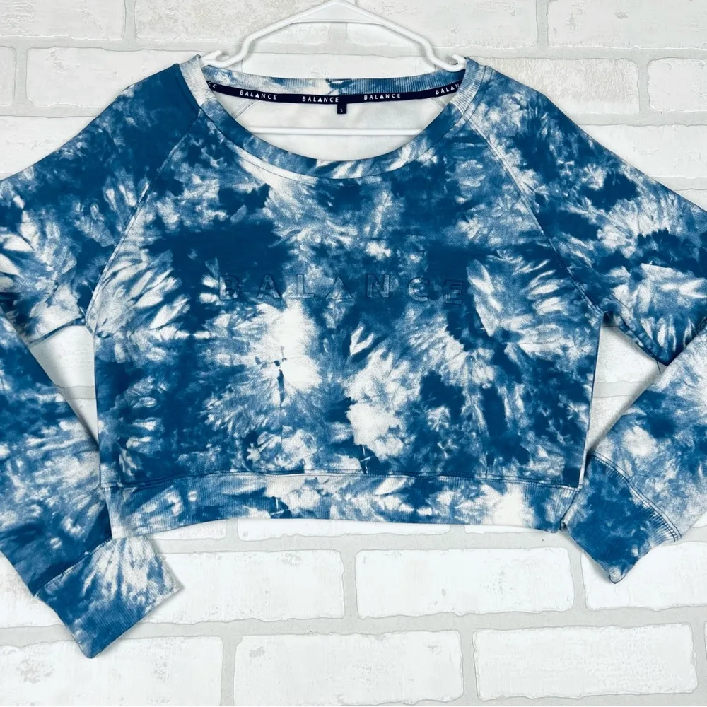 Balance Athletica Essence Cropped Tie Dye Sweatshirt S‎ Blue Long Sleeve Logo - Image 8