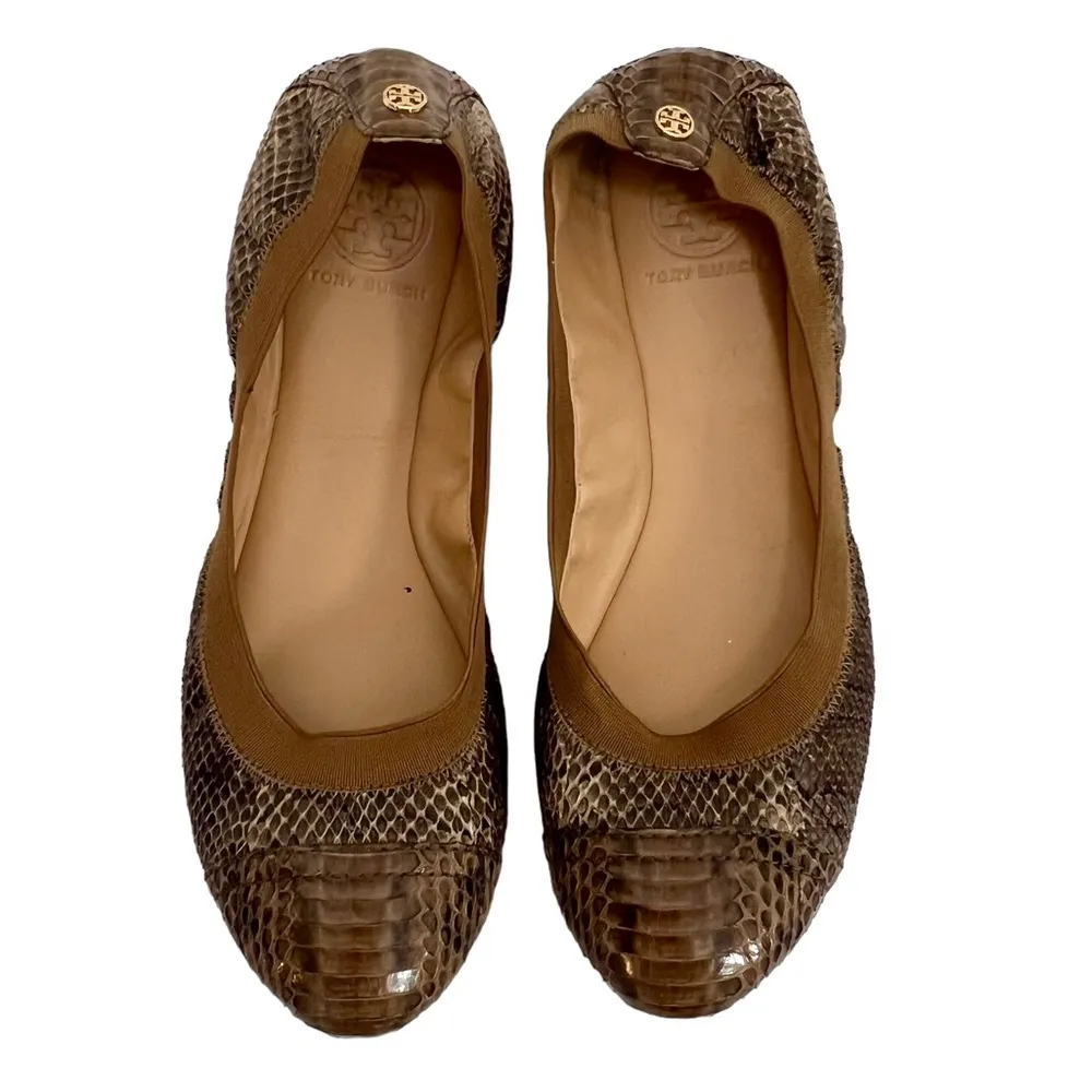 Tory Burch  Lisa Cap-Toe Flats Ballet Scrunch Shoes Reptile Skin Women's Size 9.5 - Image 9