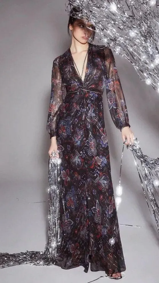 NWOT Veronica Beard Kaira Black Multi Paisley Floral Silk Sheer Maxi Dress sz 0 - Image 4