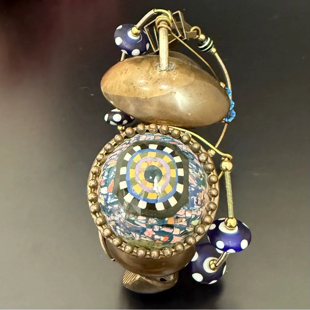 Unique Handcrafted Steam Punk Mixed Metal Chunky Hinged Bangle Bracelet 106.9g. Brown - Image 9