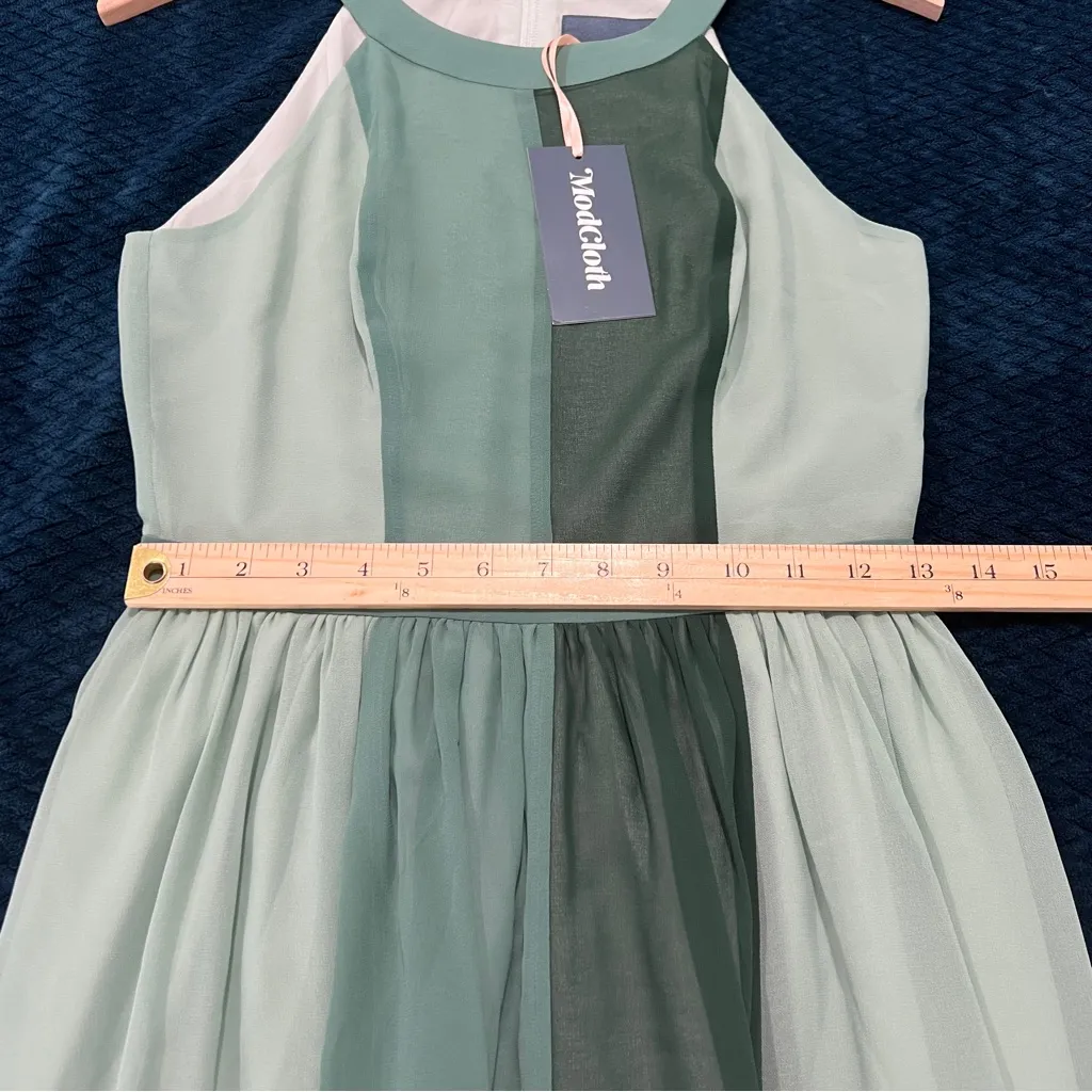 ModCloth Shades of Green Color Block Chiffon Sleeveless High‎ Low Dress NWT S - Image 15