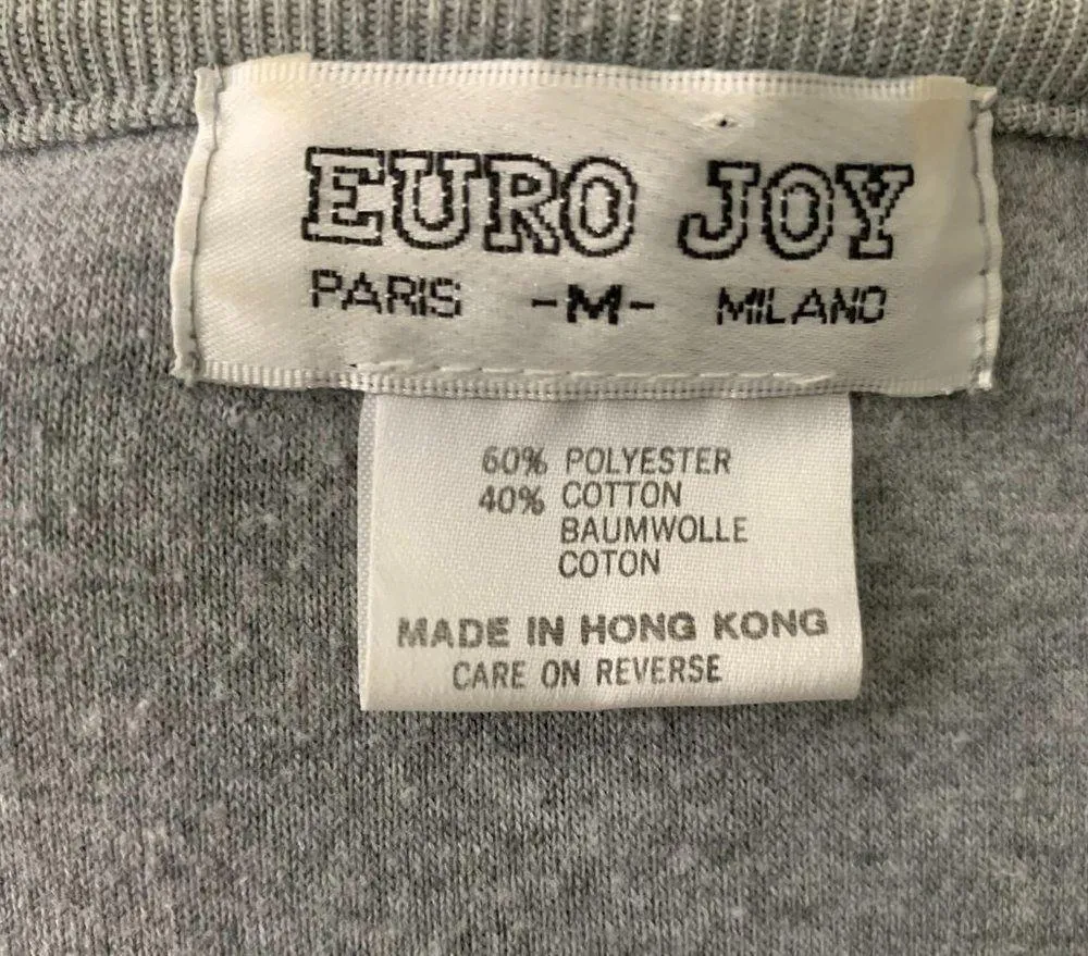 Vintage 90s Euro Joy Cardigan Sweater M Grey Fleece Satin Trim Pockets Buttons - Image 6