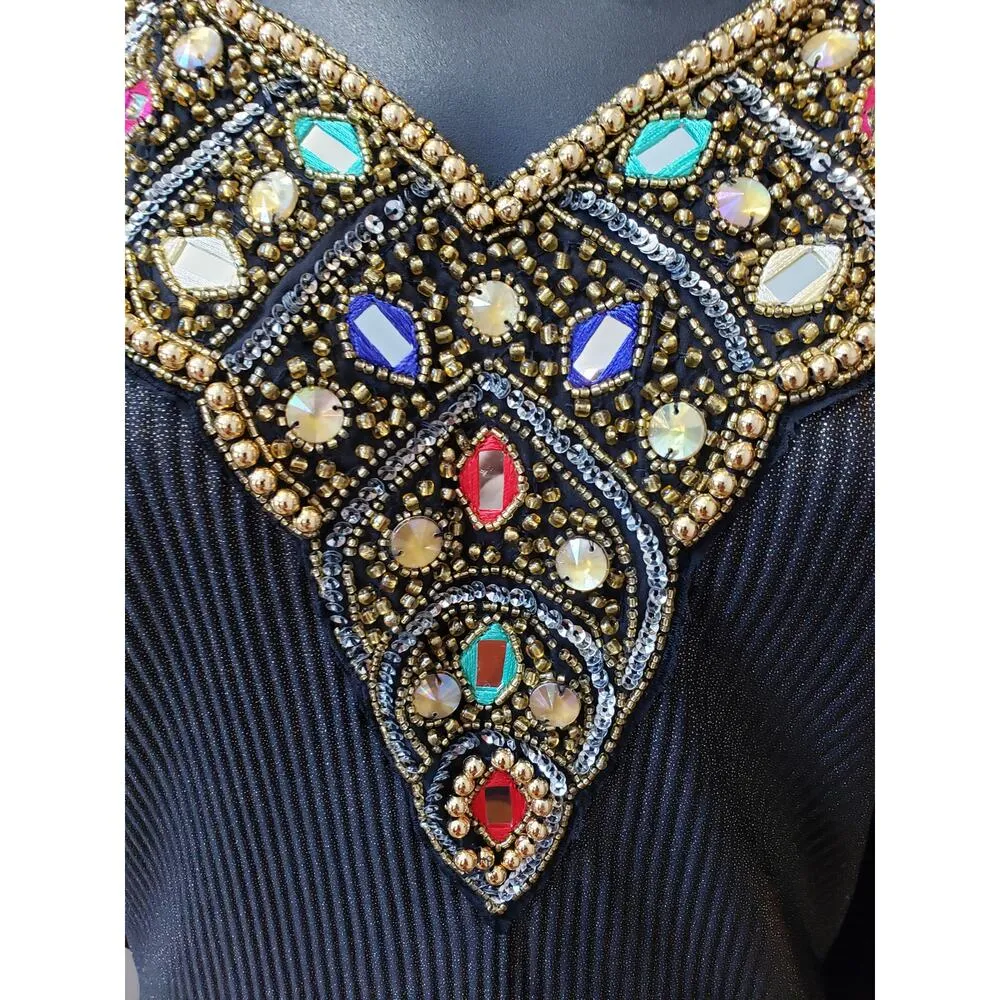 ESY Studio EY Kaftan Dress Womens OSM Black Shimmer African Dashiki Embroidered - Image 9